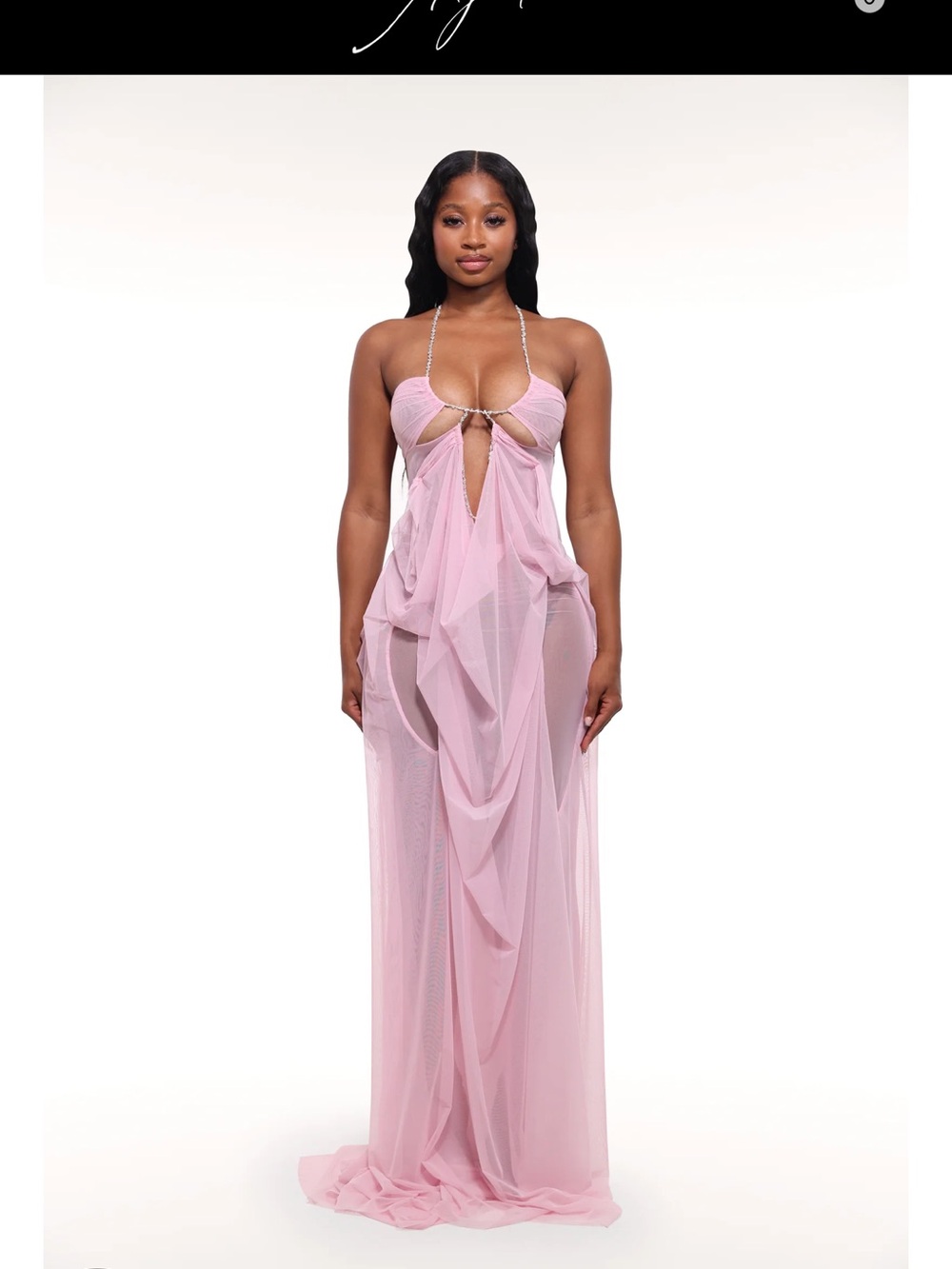 Sheer Pink Maxi Dress with Rhinestone Straps